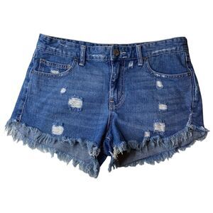 Free People Shorts Denim Cut Off Raw Hem Distressed High Rise 27 Frayed